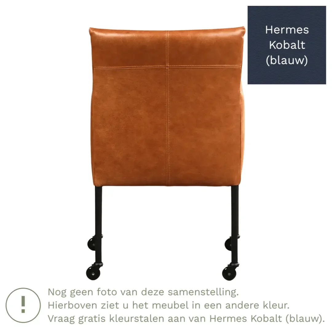 afbeelding van Leren eetkamerstoel Desire - Hermes Kobalt (blauw) - Poten staal rond RVS