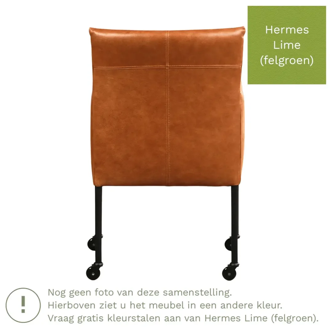 afbeelding van Leren eetkamerstoel Desire - Hermes Lime (felgroen) - Poten staal rond RVS