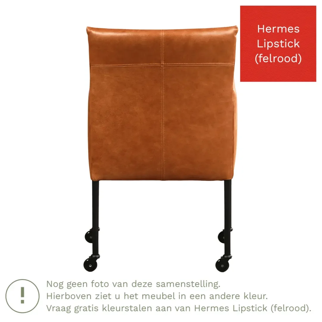 afbeelding van Leren eetkamerstoel Desire - Hermes Lipstick (felrood) - Poten staal rond RVS