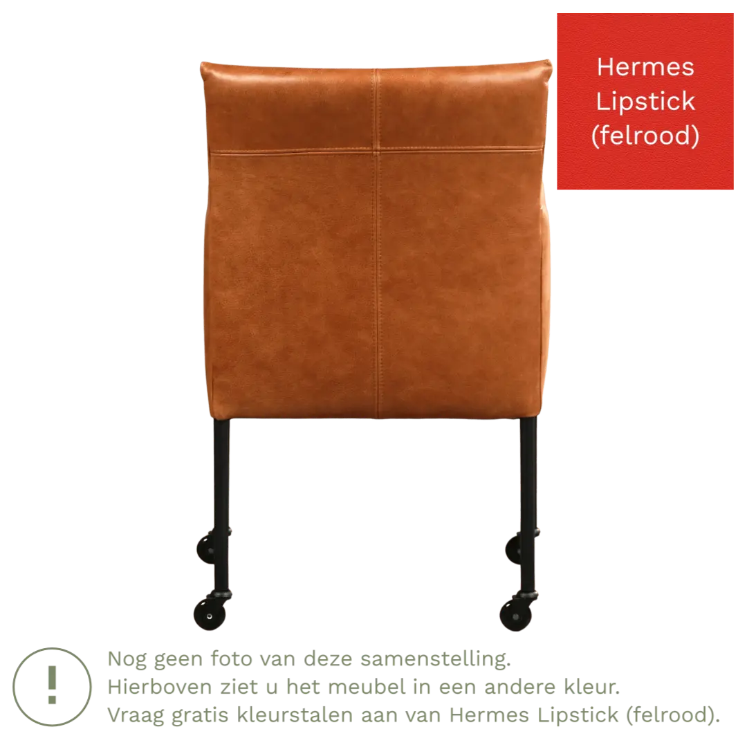 afbeelding van Leren eetkamerstoel Desire - Hermes Lipstick (felrood) - Poten staal rond zwart