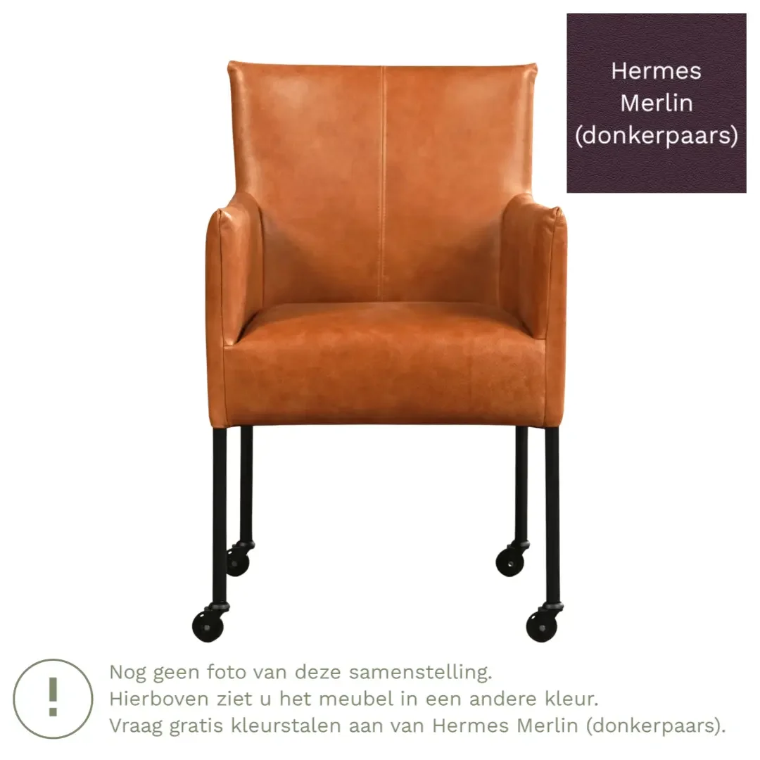 afbeelding van Leren eetkamerstoel Desire - Hermes Merlin (donkerpaars) - Poten staal rond zwart