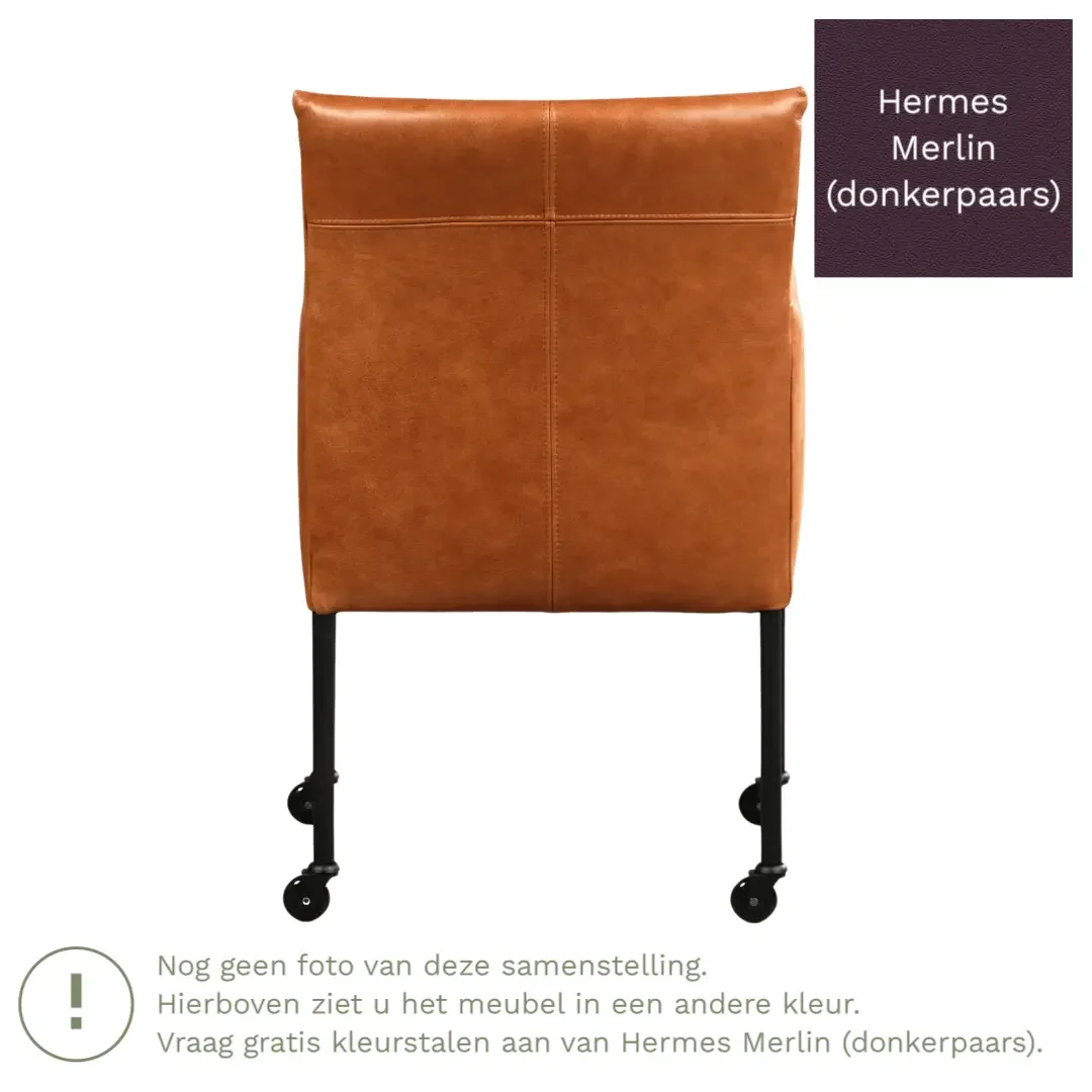 afbeelding van Leren eetkamerstoel Desire - Hermes Merlin (donkerpaars) - Poten staal rond zwart