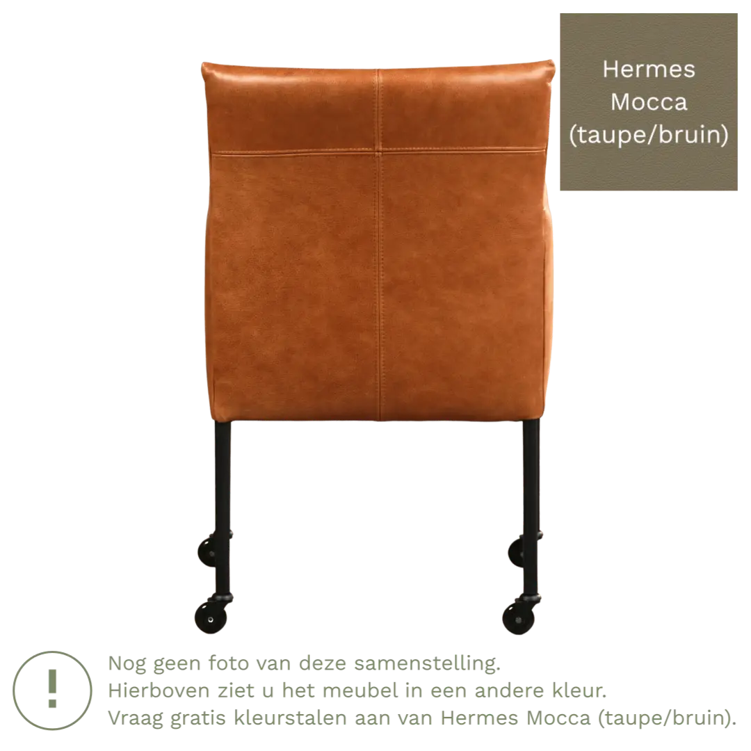 afbeelding van Leren eetkamerstoel Desire - Hermes Mocca (taupe/bruin) - Poten staal rond zwart