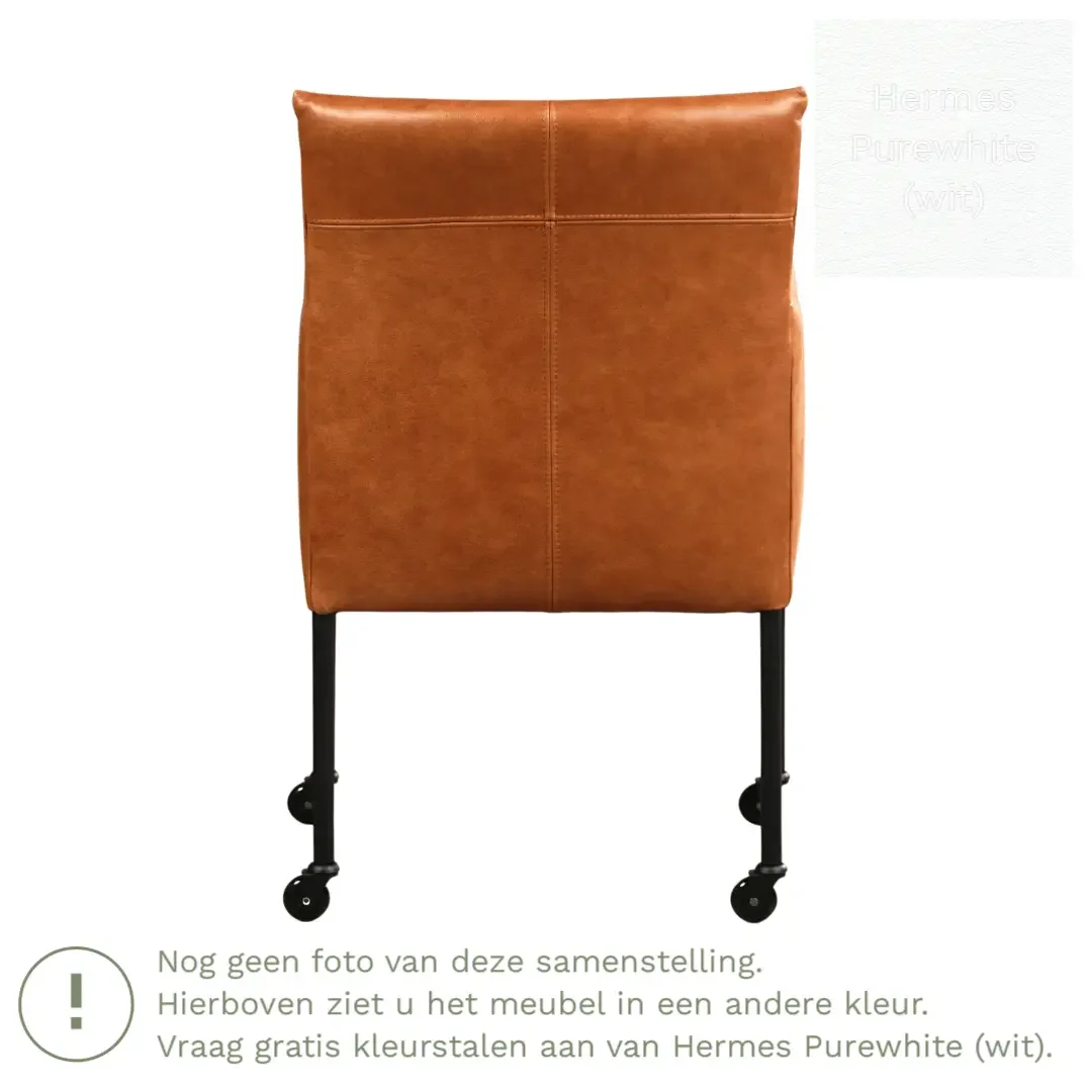 afbeelding van Leren eetkamerstoel Desire - Hermes Purewhite (wit) - Poten staal rond RVS
