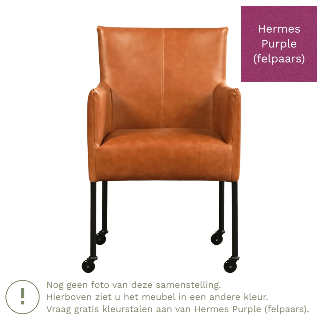 afbeelding van Leren eetkamerstoel Desire - Hermes Purple (felpaars) - Poten staal rond zwart