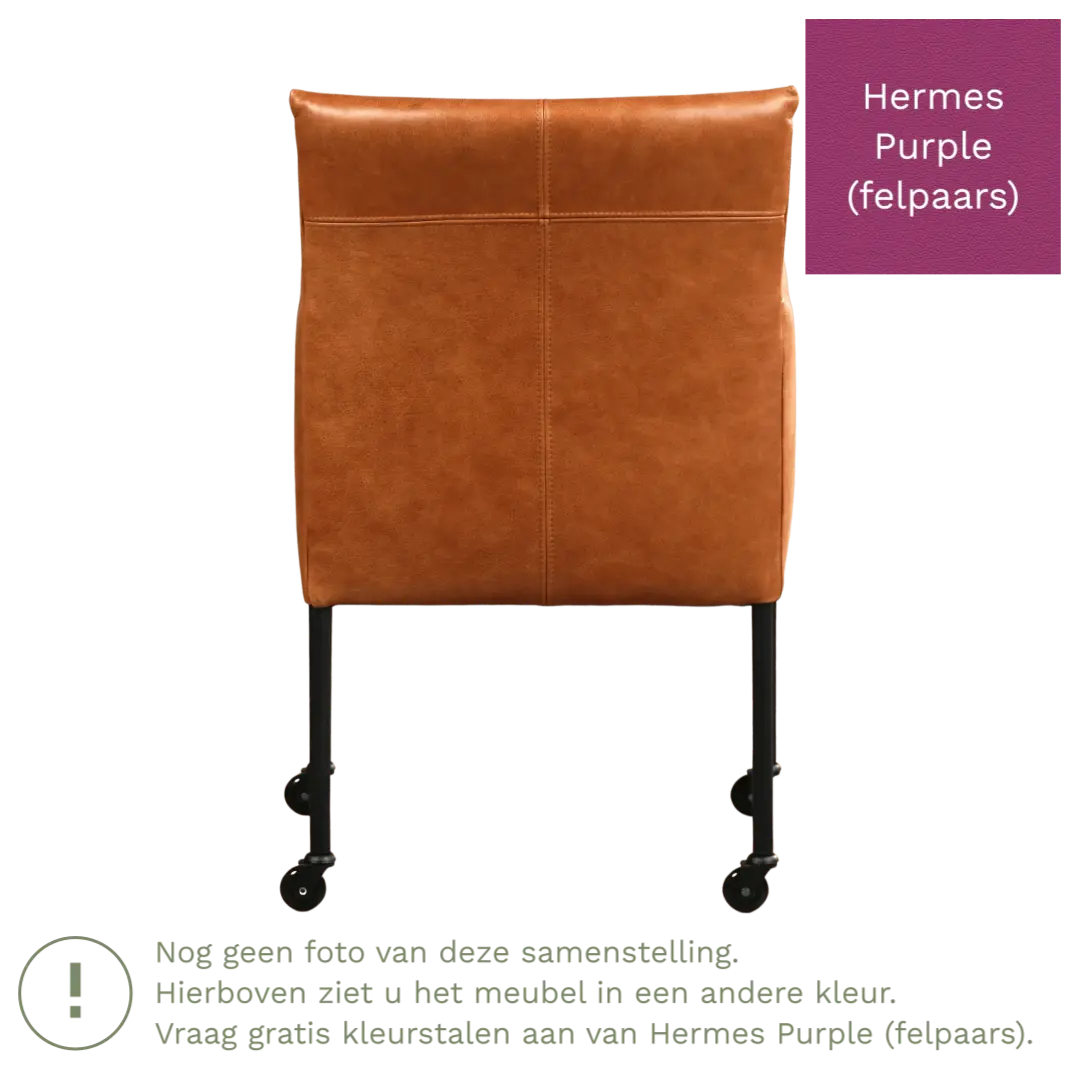 afbeelding van Leren eetkamerstoel Desire - Hermes Purple (felpaars) - Poten staal rond zwart