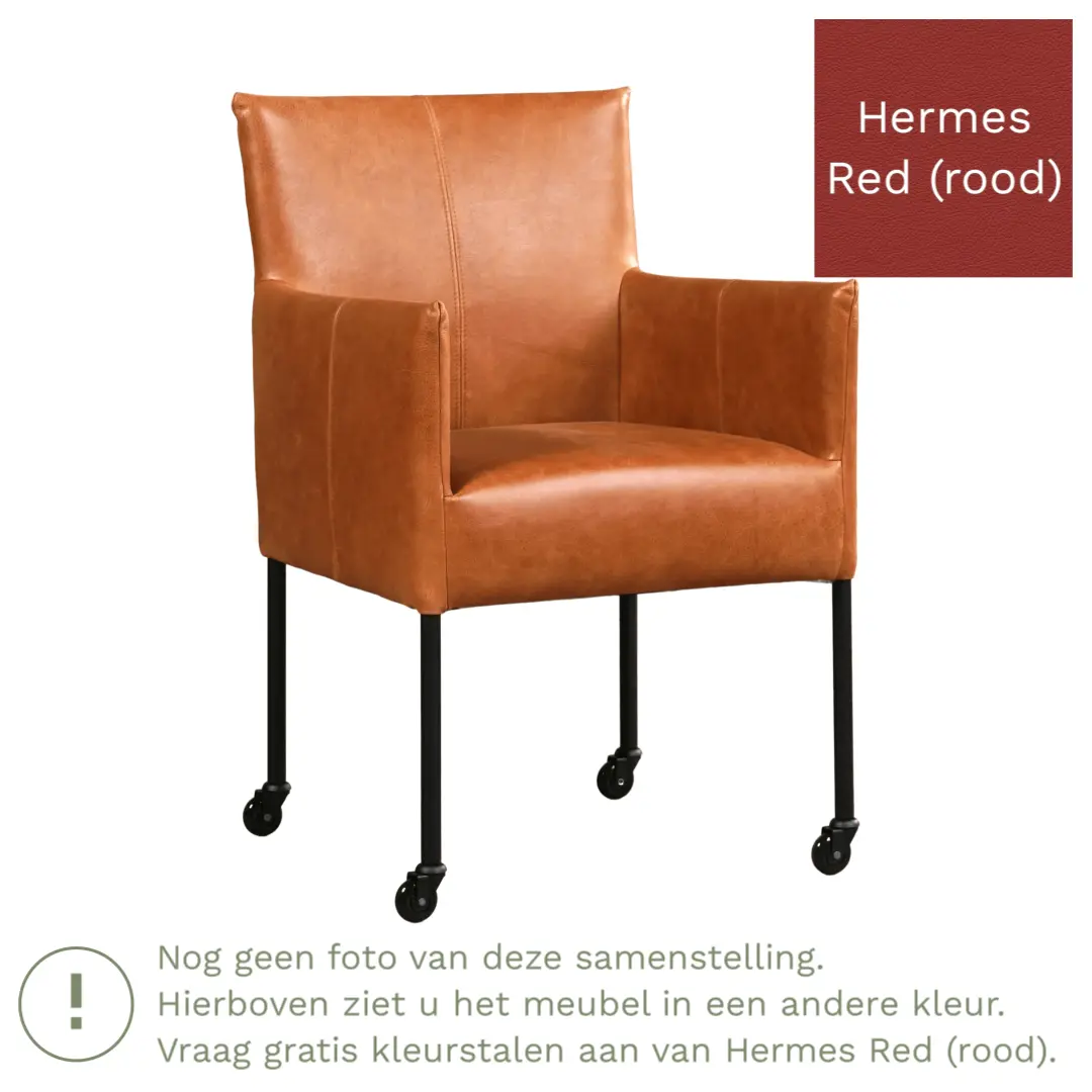 afbeelding van Leren eetkamerstoel Desire - Hermes Red (rood) - Poten staal rond RVS