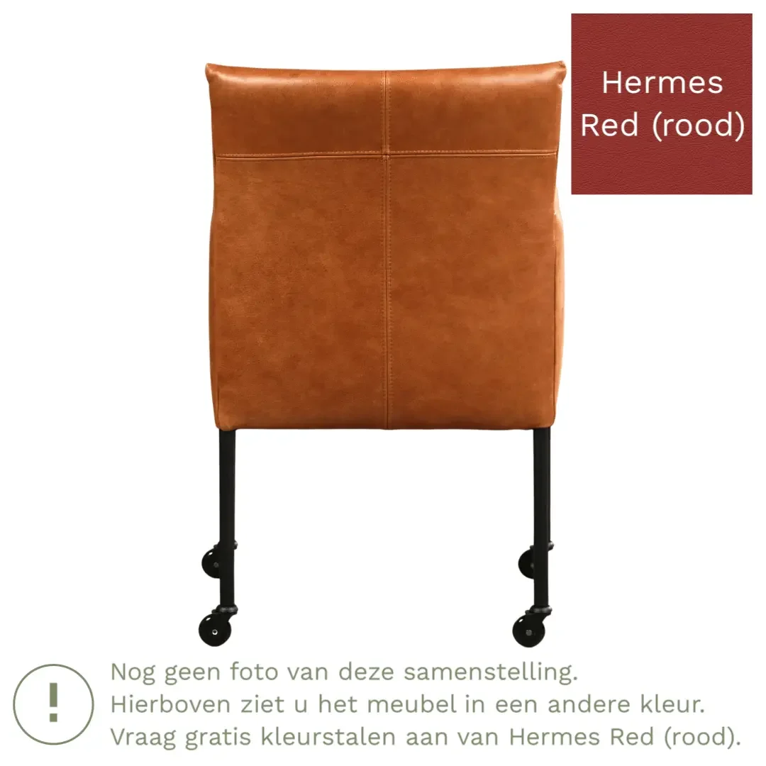 afbeelding van Leren eetkamerstoel Desire - Hermes Red (rood) - Poten staal rond RVS