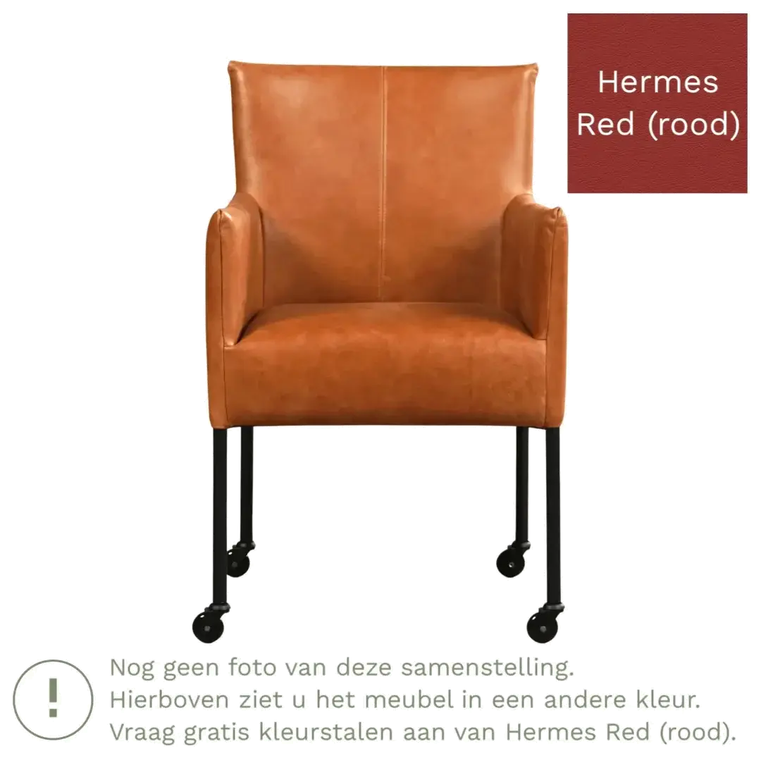 afbeelding van Leren eetkamerstoel Desire - Hermes Red (rood) - Poten staal rond zwart