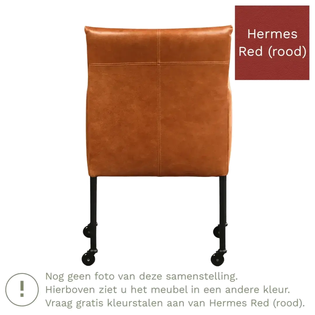 afbeelding van Leren eetkamerstoel Desire - Hermes Red (rood) - Poten staal rond zwart