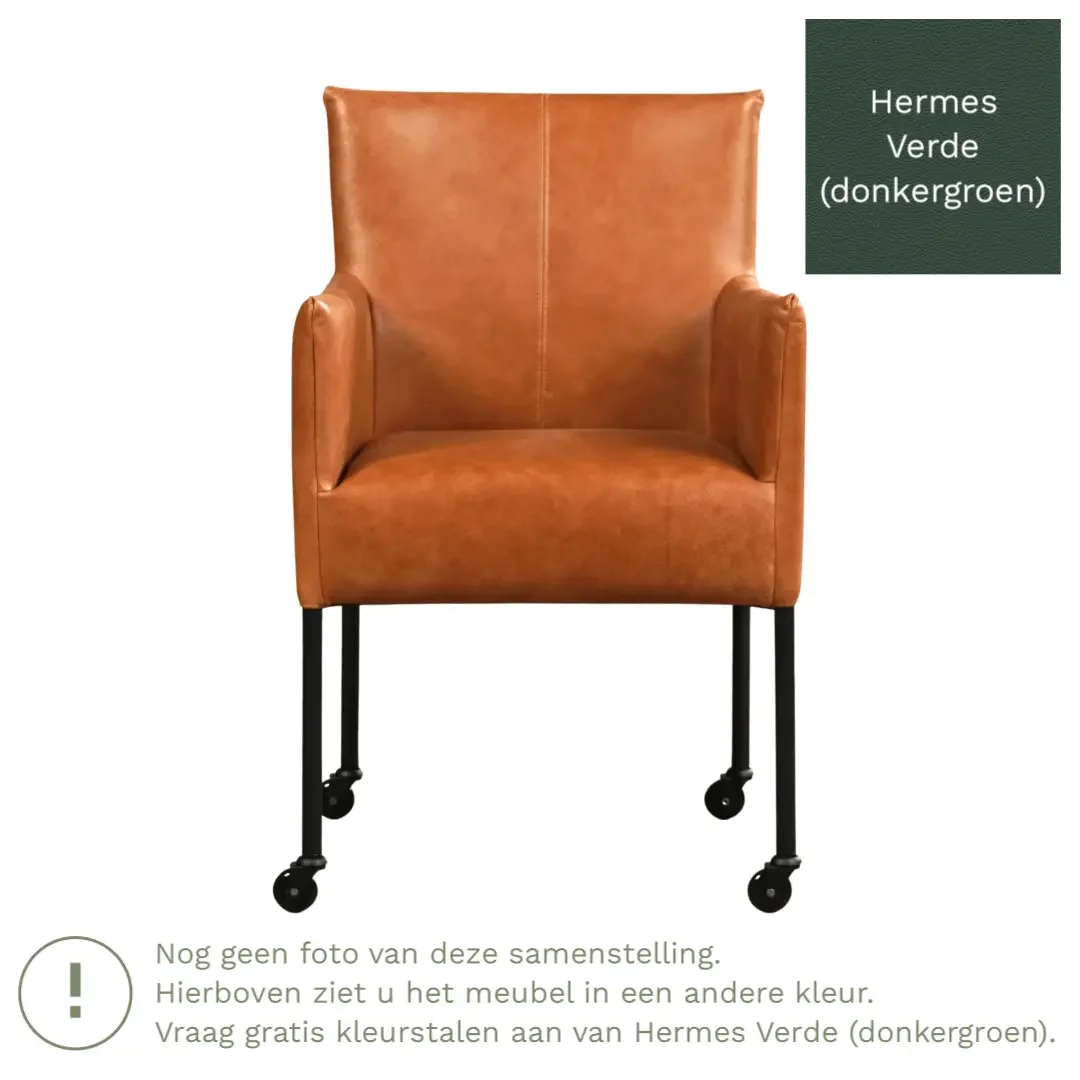 afbeelding van Leren eetkamerstoel Desire - Hermes Verde (donkergroen) - Poten staal rond zwart