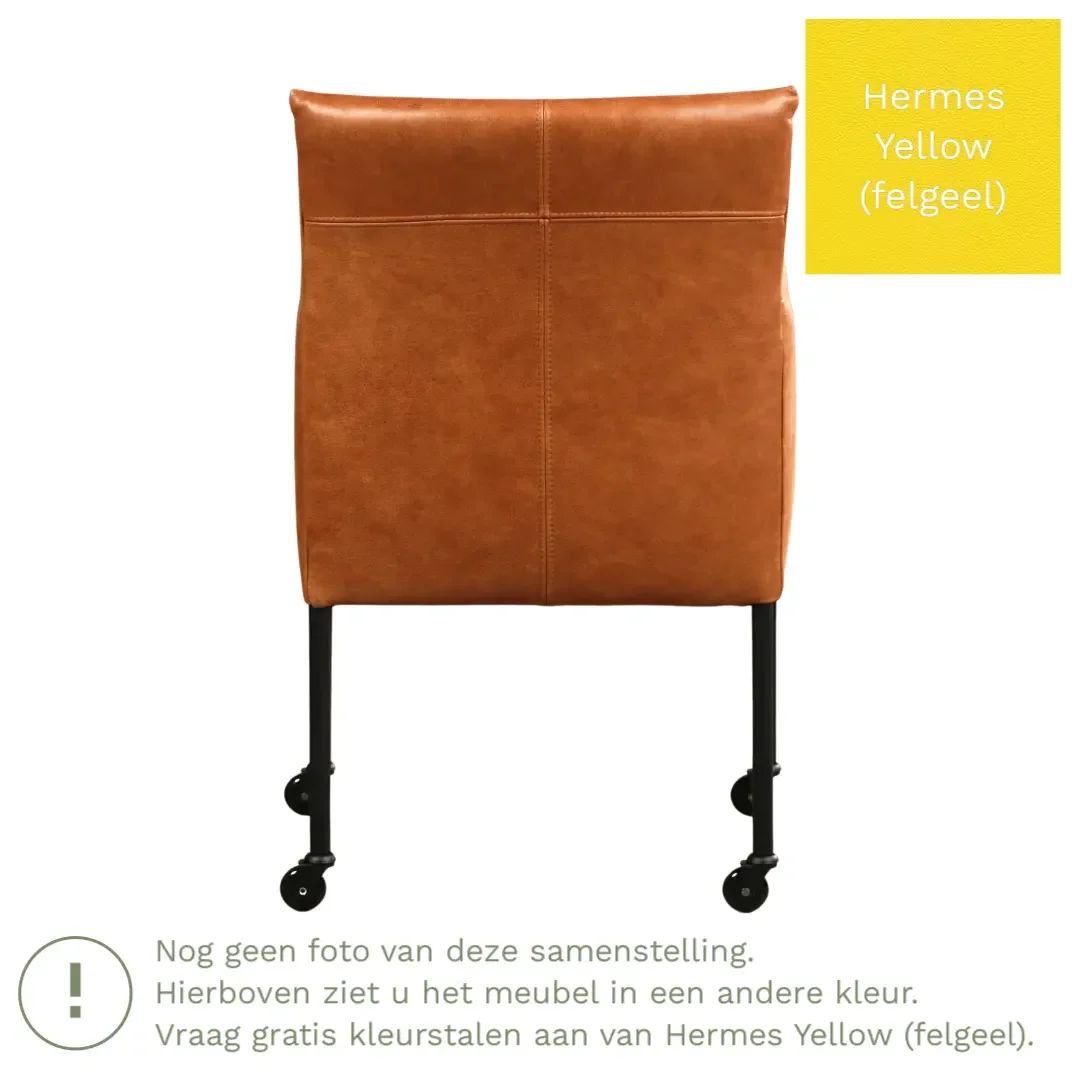 afbeelding van Leren eetkamerstoel Desire - Hermes Yellow (felgeel) - Poten staal rond RVS