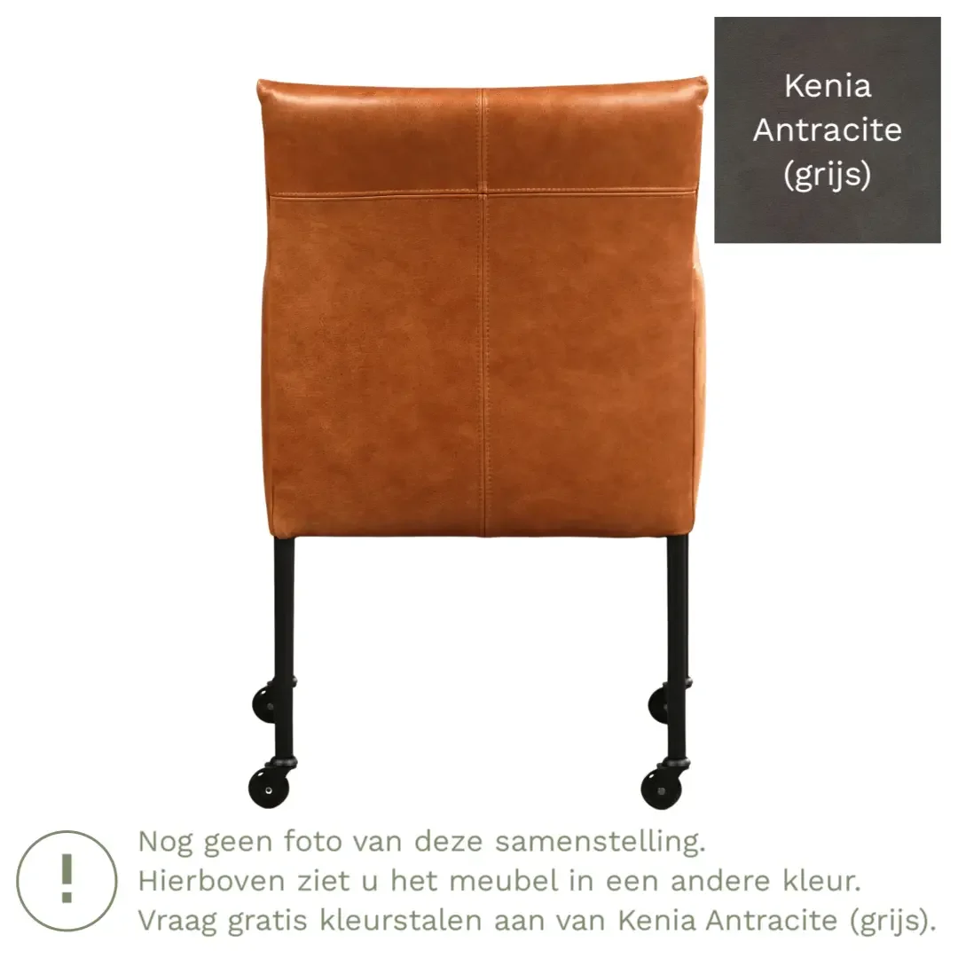afbeelding van Leren eetkamerstoel Desire - Kenia Antracite (grijs) - Poten staal rond zwart