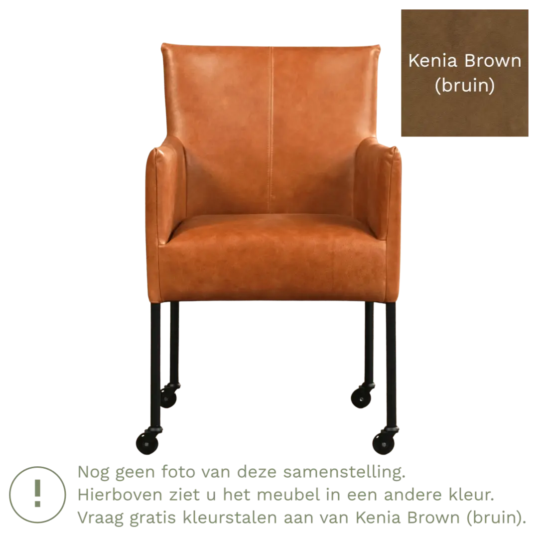afbeelding van Leren eetkamerstoel Desire - Kenia Brown (bruin) - Poten staal rond zwart