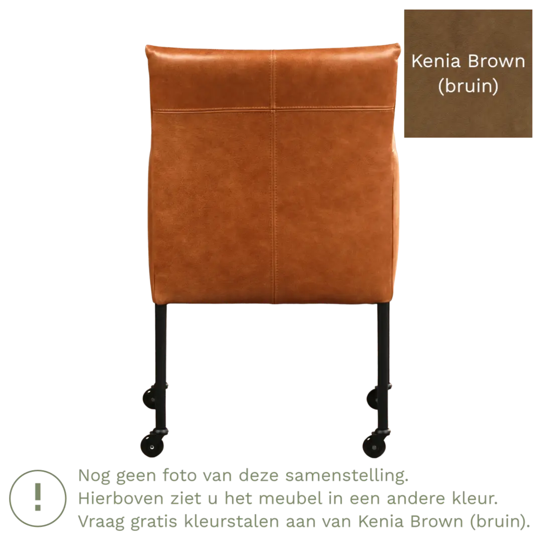 afbeelding van Leren eetkamerstoel Desire - Kenia Brown (bruin) - Poten staal rond zwart