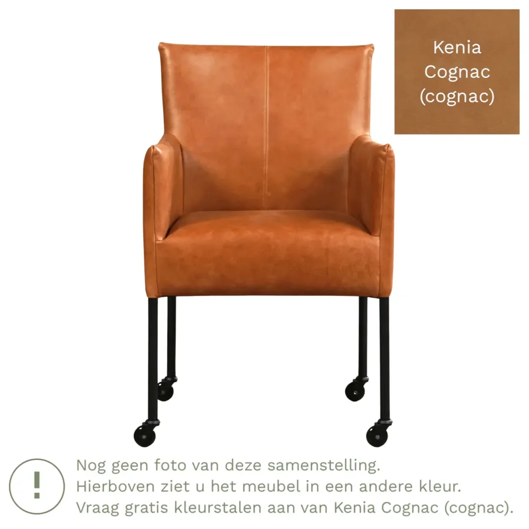 afbeelding van Leren eetkamerstoel Desire - Kenia Cognac (cognac) - Poten staal rond zwart