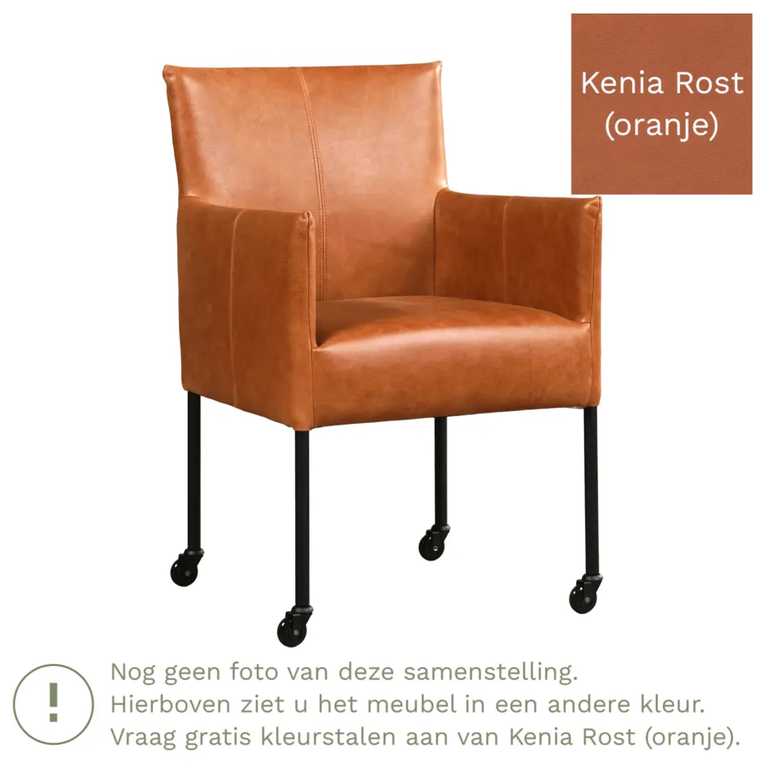 afbeelding van Leren eetkamerstoel Desire - Kenia Rost (oranje) - Poten staal rond zwart