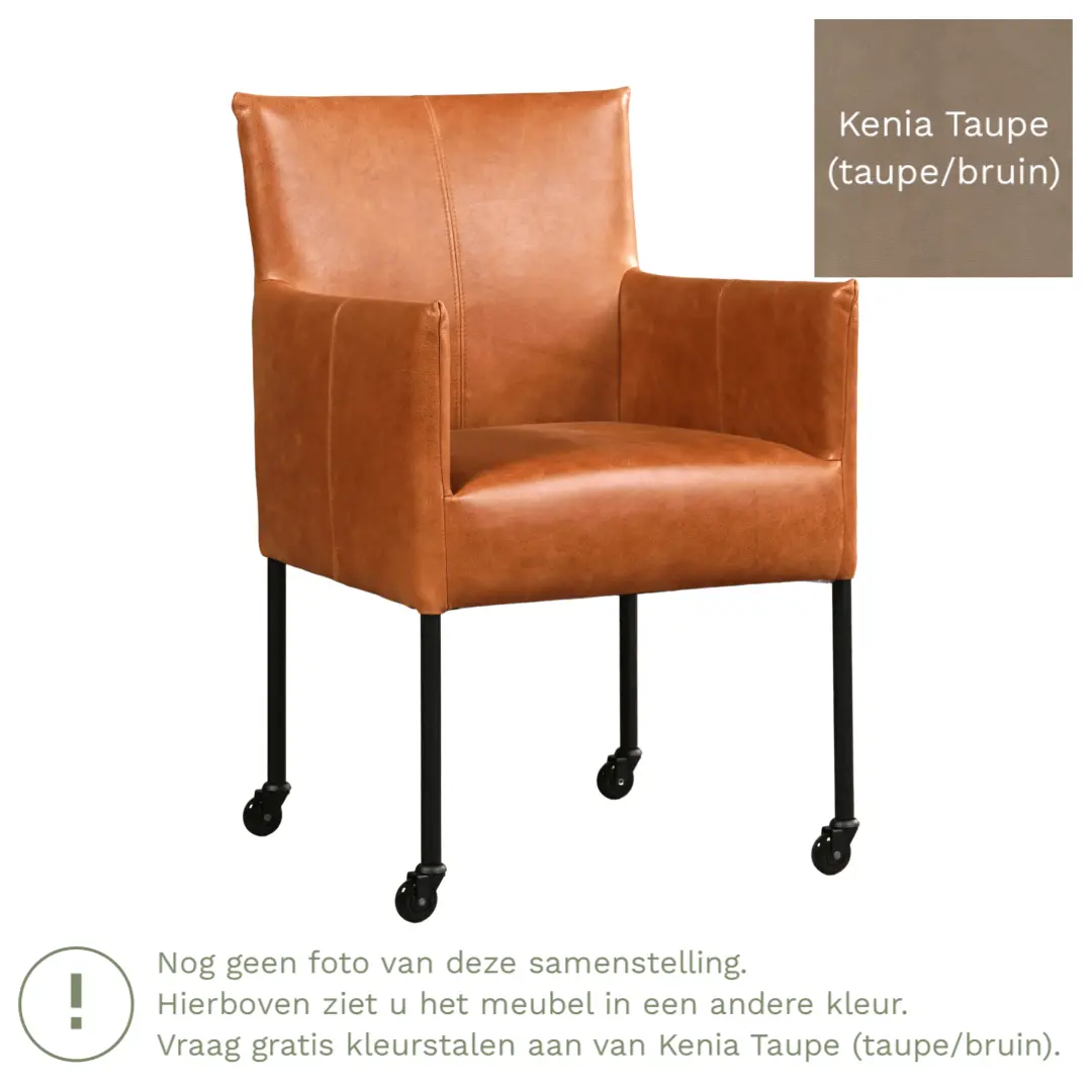 afbeelding van Leren eetkamerstoel Desire - Kenia Taupe (taupe/bruin) - Poten staal rond RVS