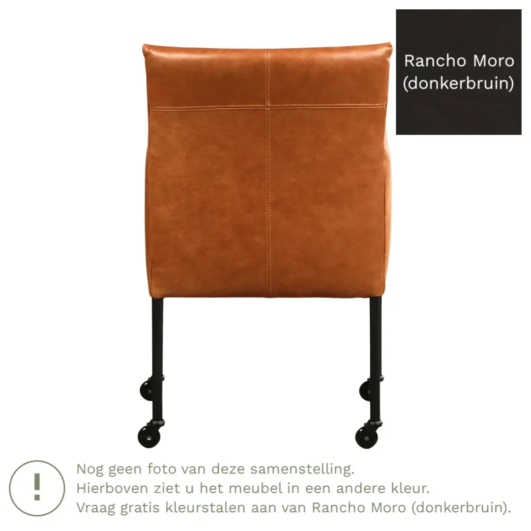 afbeelding van Leren eetkamerstoel Desire - Rancho Moro (donkerbruin) - Poten staal rond RVS