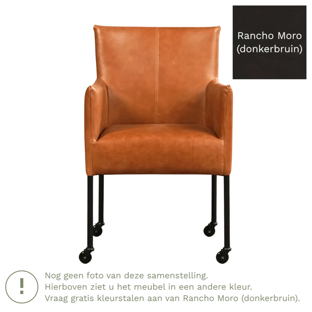 afbeelding van Leren eetkamerstoel Desire - Rancho Moro (donkerbruin) - Poten staal rond zwart