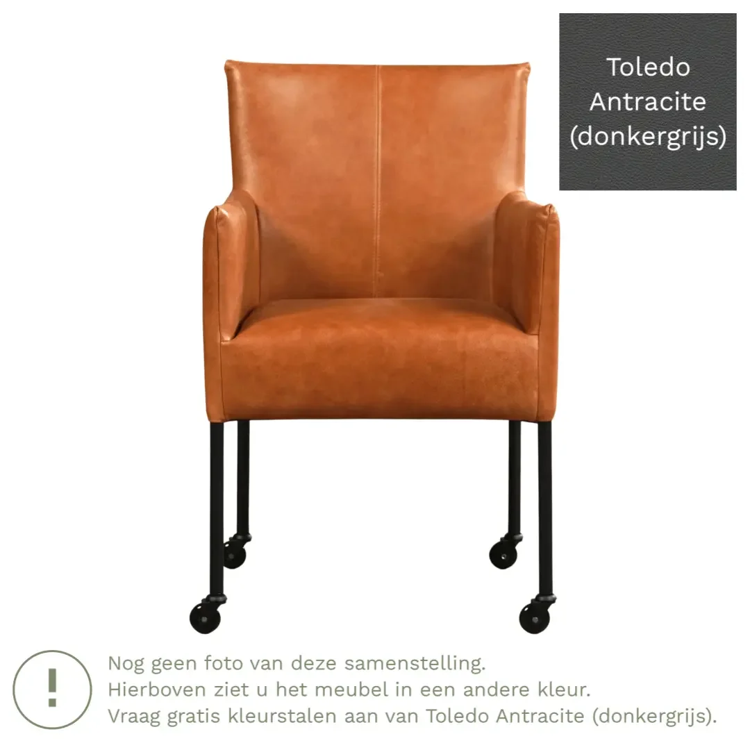 afbeelding van Leren eetkamerstoel Desire - Toledo Antracite (donkergrijs) - Poten staal rond RVS