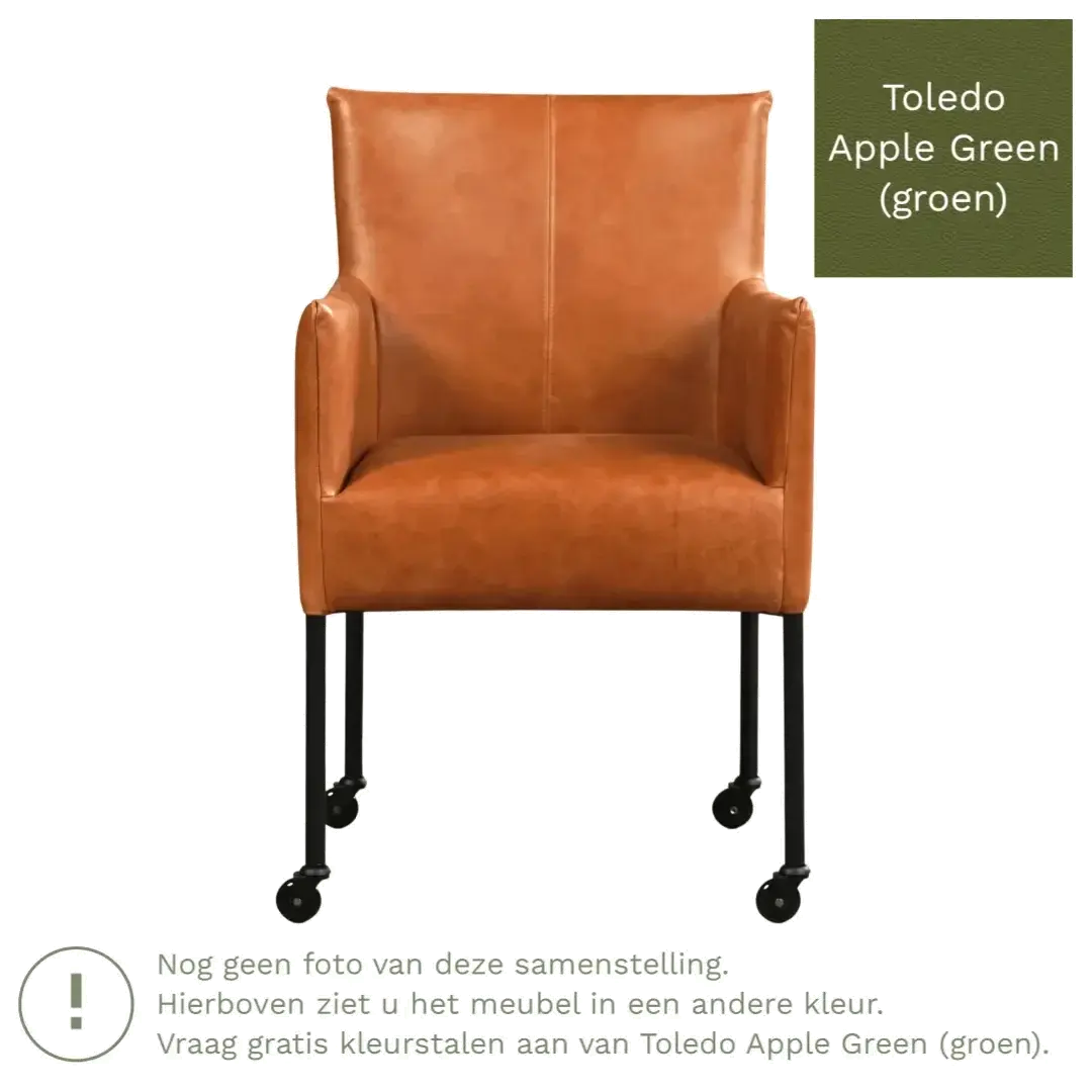 afbeelding van Leren eetkamerstoel Desire - Toledo Apple Green (groen) - Poten staal rond RVS