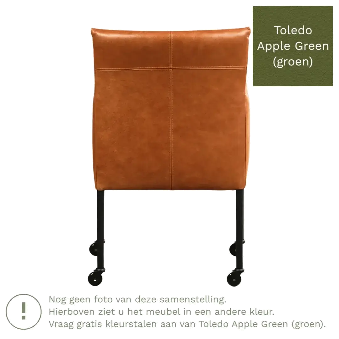 afbeelding van Leren eetkamerstoel Desire - Toledo Apple Green (groen) - Poten staal rond RVS