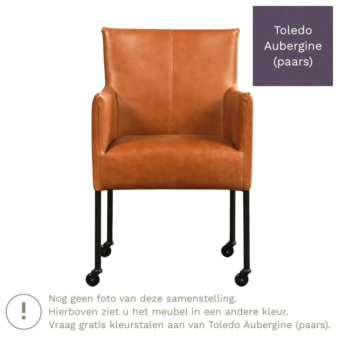afbeelding van Leren eetkamerstoel Desire - Toledo Aubergine (paars) - Poten staal rond RVS