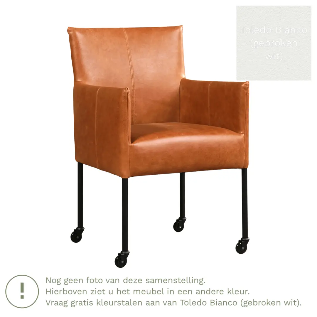 afbeelding van Leren eetkamerstoel Desire - Toledo Bianco (gebroken wit) - Poten staal rond zwart