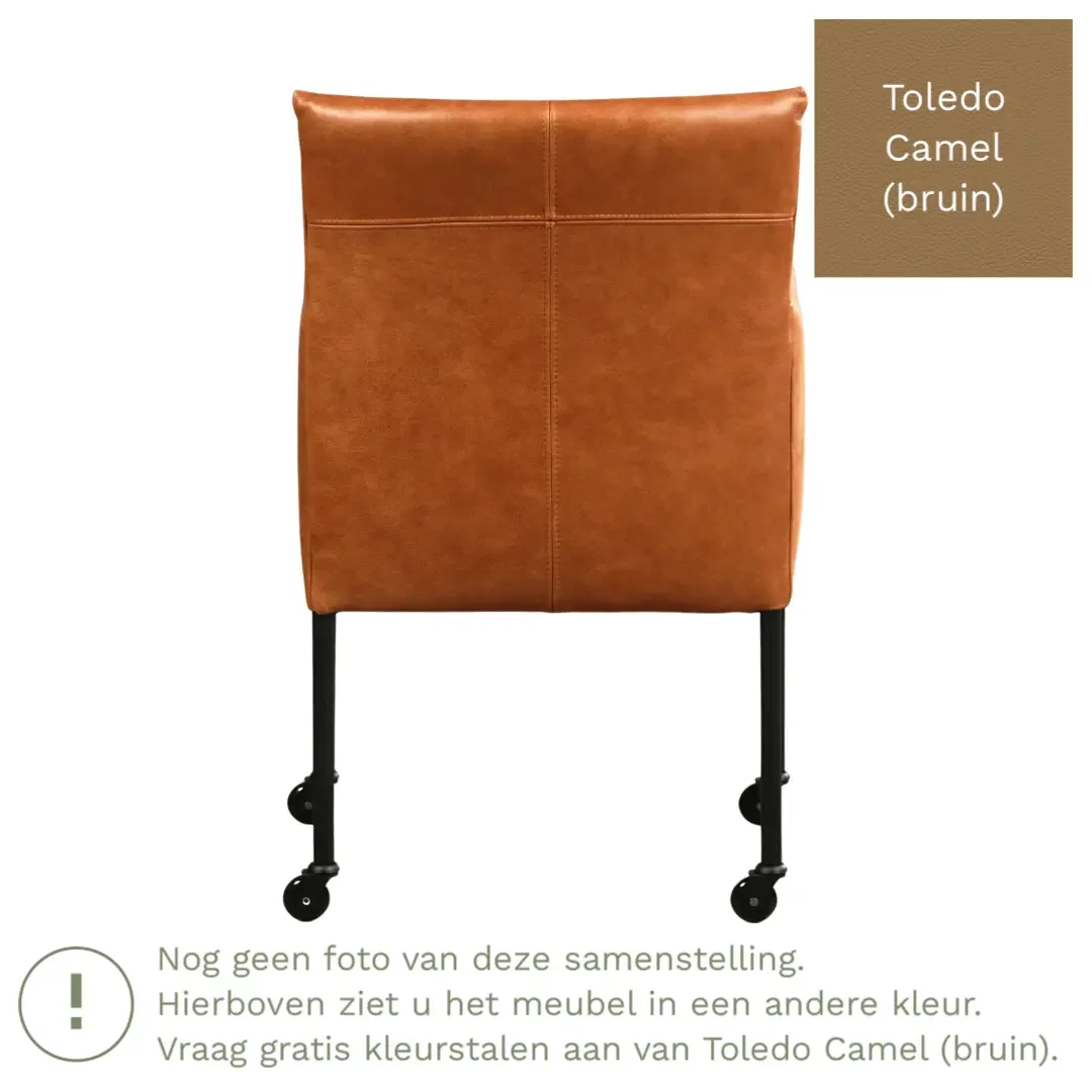 afbeelding van Leren eetkamerstoel Desire - Toledo Camel (bruin) - Poten staal rond RVS