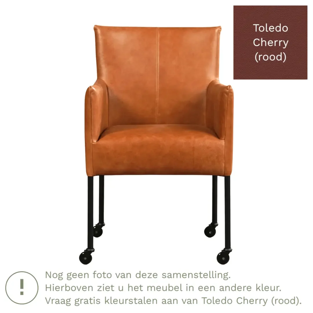 afbeelding van Leren eetkamerstoel Desire - Toledo Cherry (rood) - Poten staal rond RVS