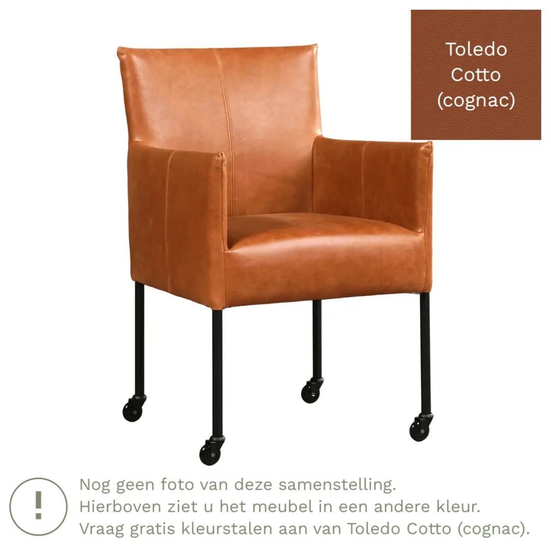 afbeelding van Leren eetkamerstoel Desire - Toledo Cotto (cognac) - Poten staal rond RVS