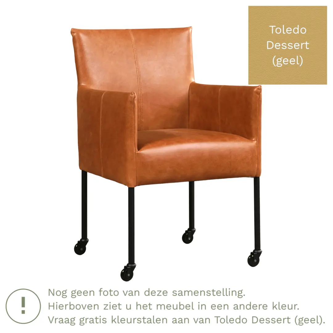 afbeelding van Leren eetkamerstoel Desire - Toledo Dessert (geel) - Poten staal rond RVS