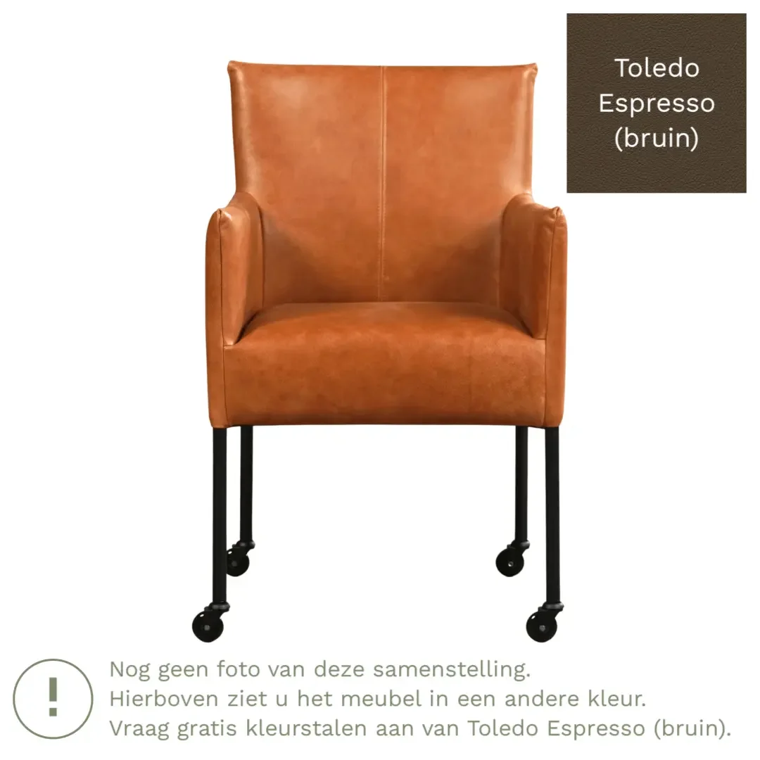 afbeelding van Leren eetkamerstoel Desire - Toledo Espresso (bruin) - Poten staal rond RVS