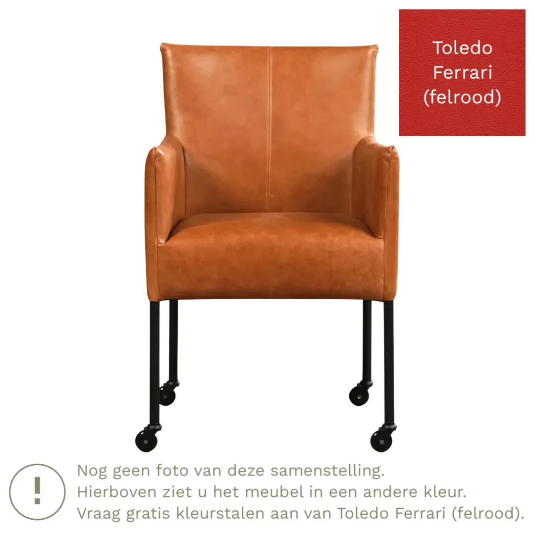 afbeelding van Leren eetkamerstoel Desire - Toledo Ferrari (felrood) - Poten staal rond RVS