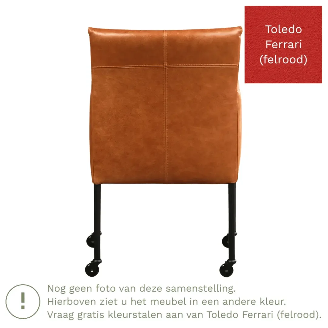 afbeelding van Leren eetkamerstoel Desire - Toledo Ferrari (felrood) - Poten staal rond RVS