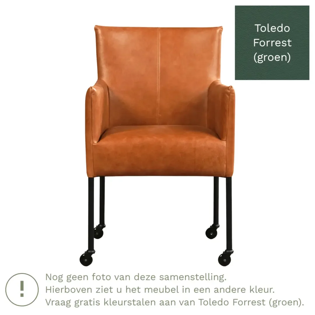 afbeelding van Leren eetkamerstoel Desire - Toledo Forrest (groen) - Poten staal rond RVS