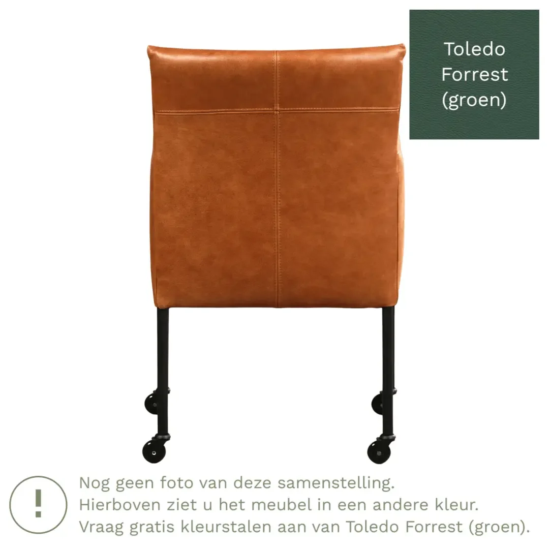 afbeelding van Leren eetkamerstoel Desire - Toledo Forrest (groen) - Poten staal rond RVS