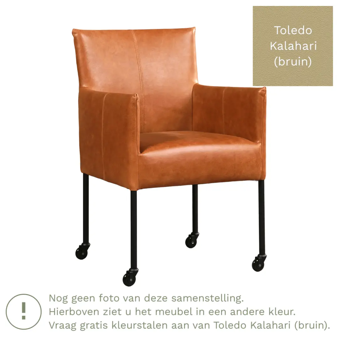 afbeelding van Leren eetkamerstoel Desire - Toledo Kalahari (bruin) - Poten staal rond RVS