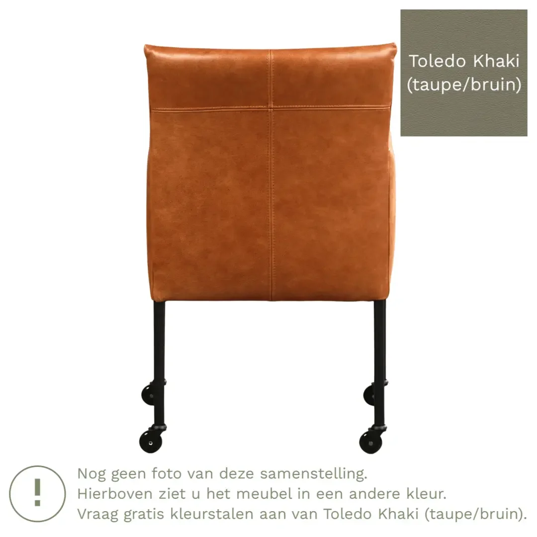 afbeelding van Leren eetkamerstoel Desire - Toledo Khaki (taupe/bruin) - Poten staal rond RVS