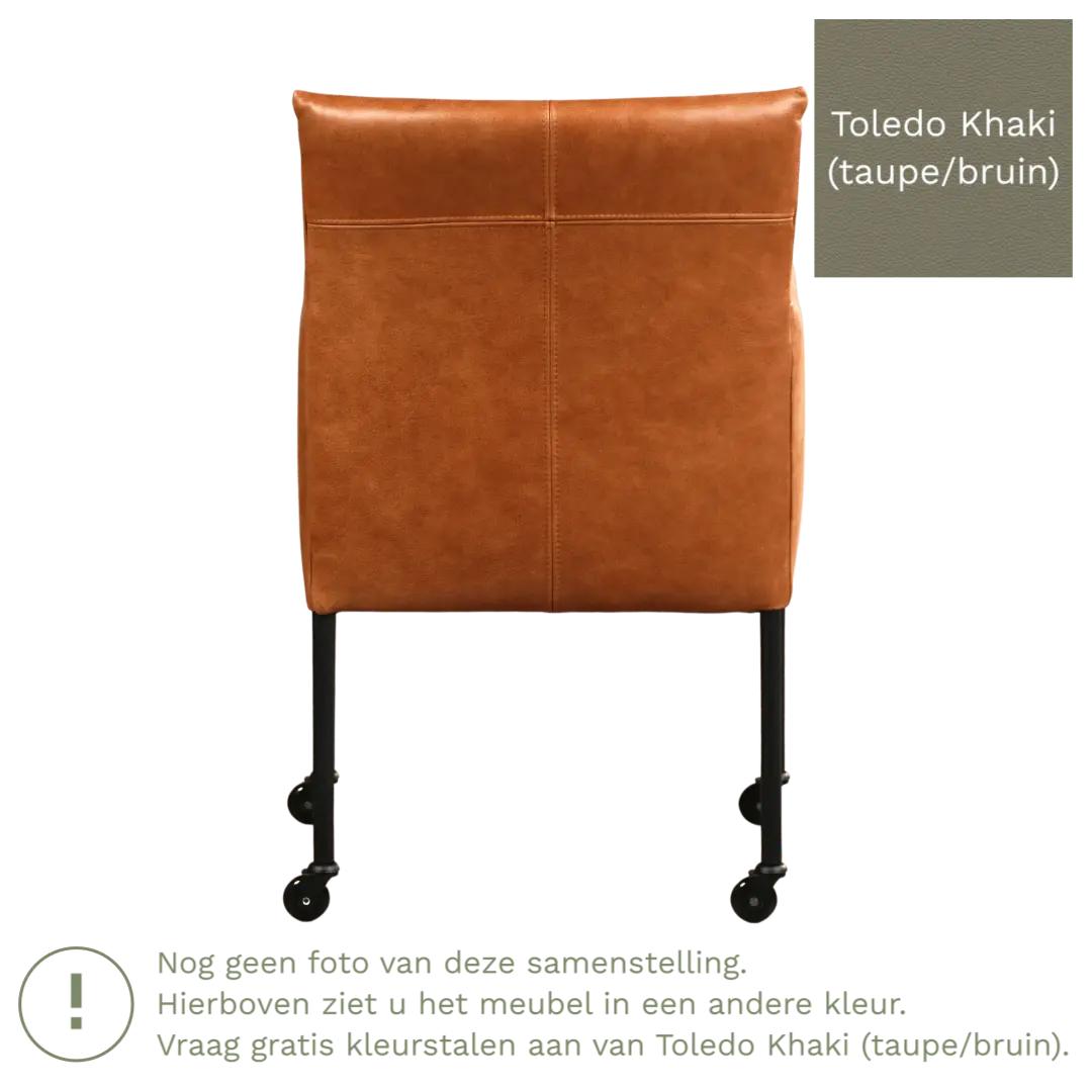 afbeelding van Leren eetkamerstoel Desire - Toledo Khaki (taupe/bruin) - Poten staal rond zwart