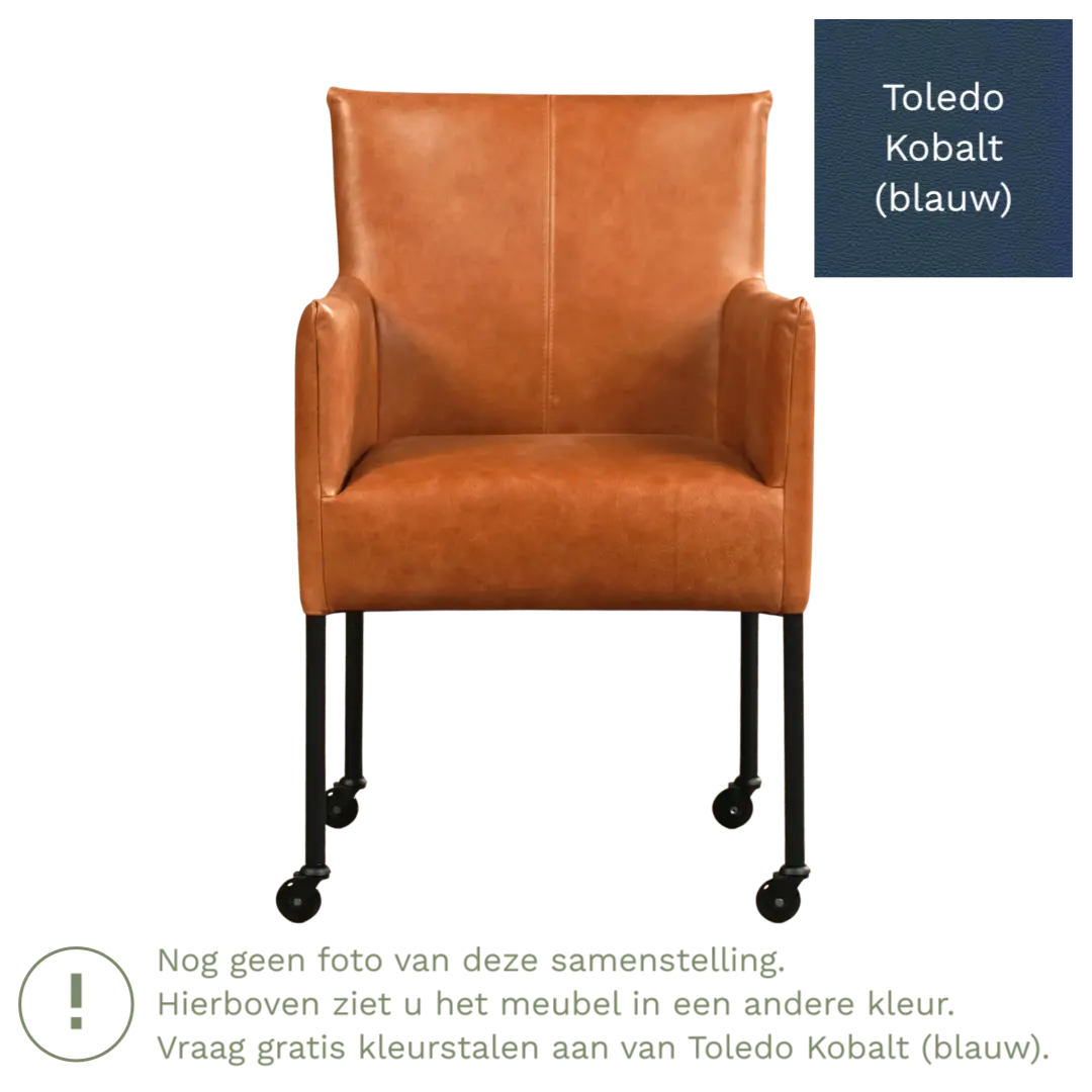 afbeelding van Leren eetkamerstoel Desire - Toledo Kobalt (blauw) - Poten staal rond RVS