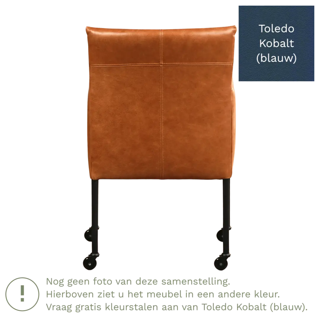 afbeelding van Leren eetkamerstoel Desire - Toledo Kobalt (blauw) - Poten staal rond RVS