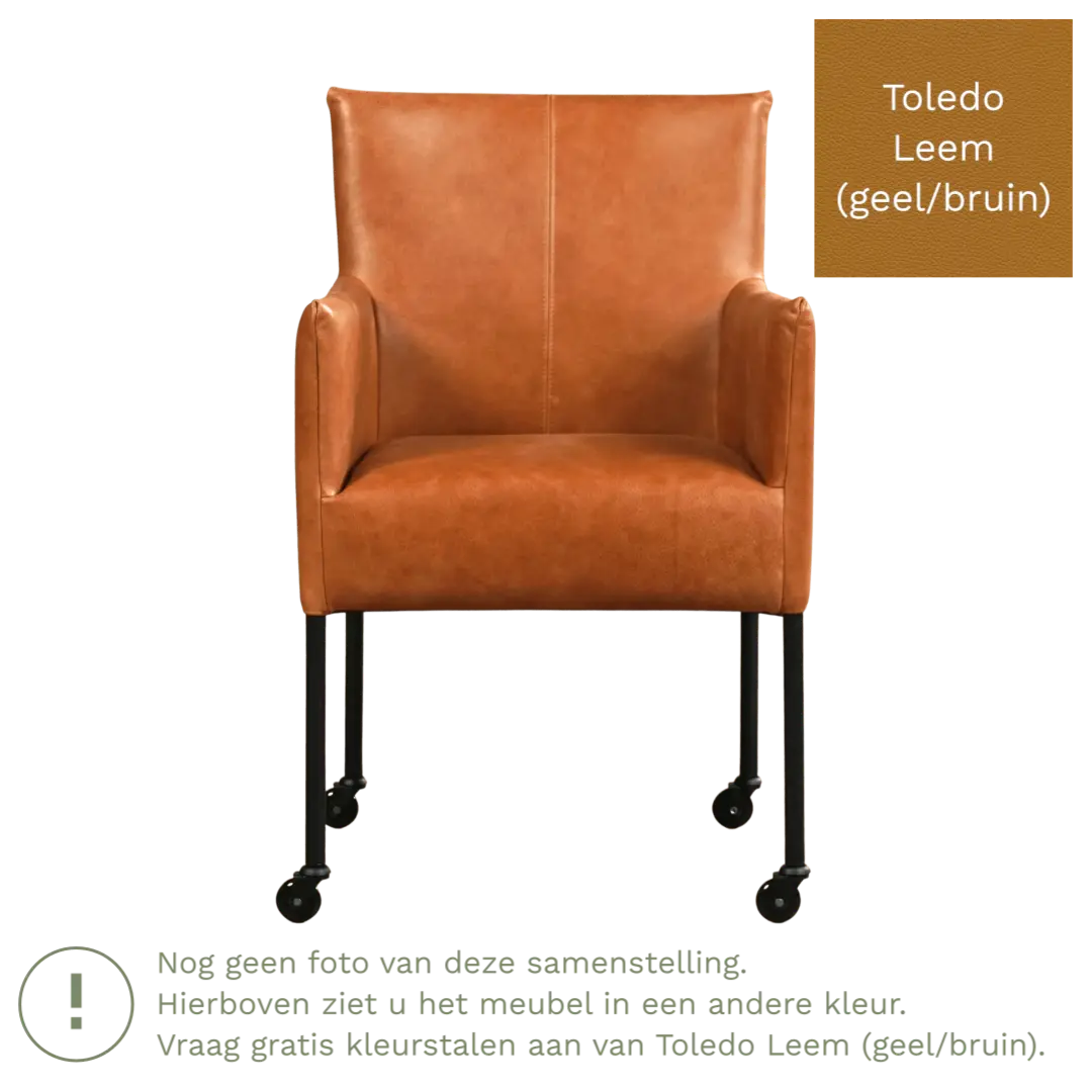 afbeelding van Leren eetkamerstoel Desire - Toledo Leem (geel/bruin) - Poten staal rond RVS