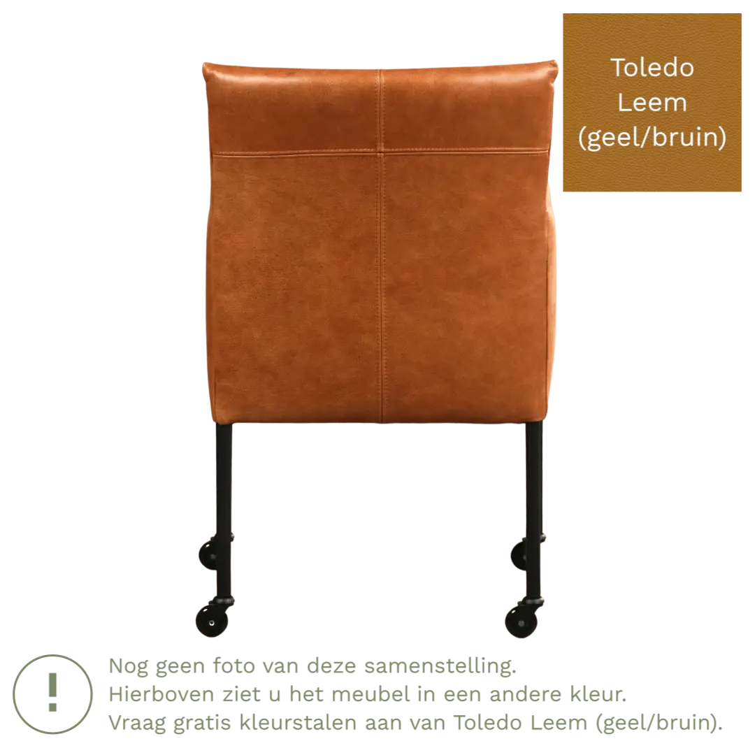 afbeelding van Leren eetkamerstoel Desire - Toledo Leem (geel/bruin) - Poten staal rond RVS