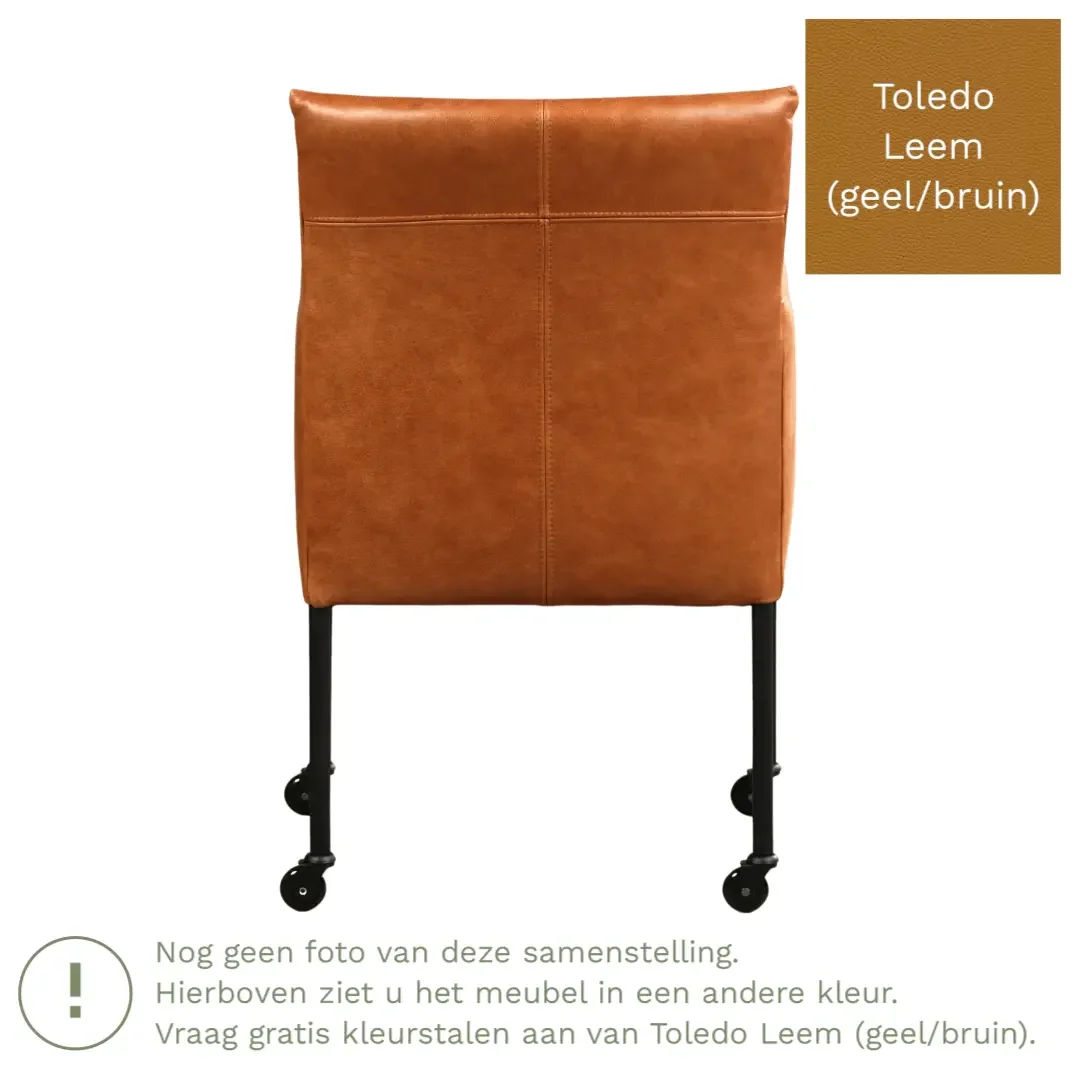 afbeelding van Leren eetkamerstoel Desire - Toledo Leem (geel/bruin) - Poten staal rond zwart