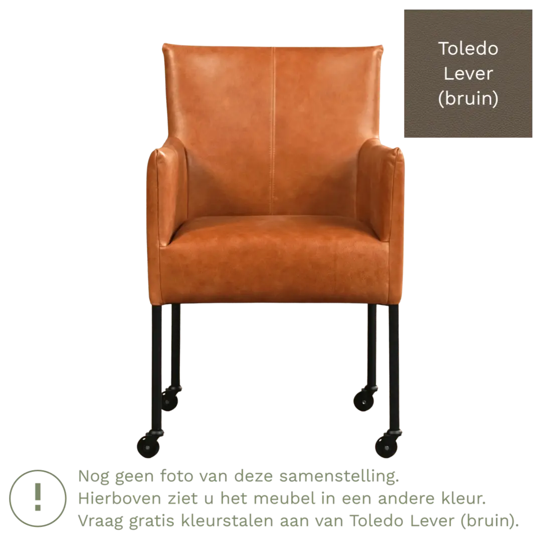afbeelding van Leren eetkamerstoel Desire - Toledo Lever (bruin) - Poten staal rond RVS