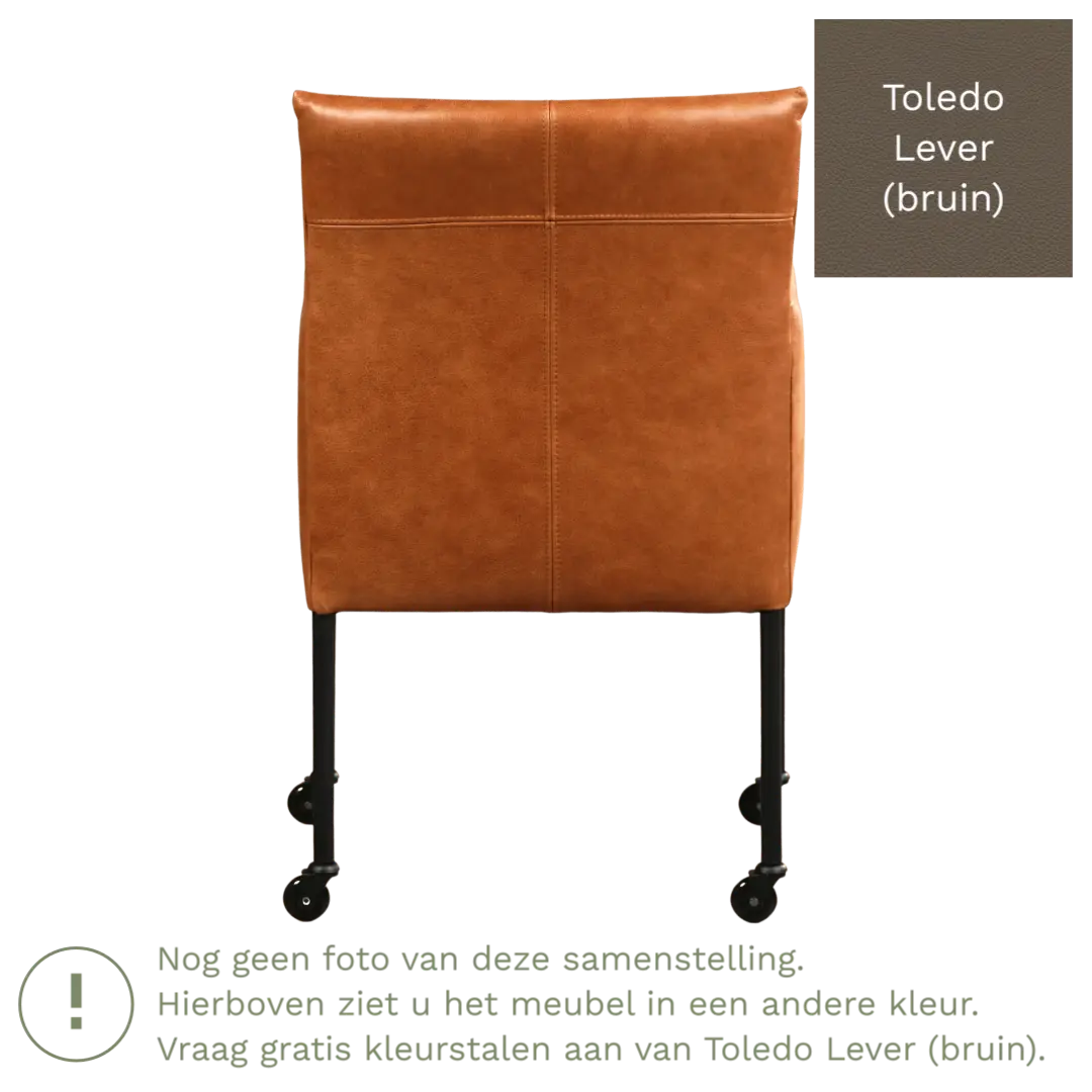 afbeelding van Leren eetkamerstoel Desire - Toledo Lever (bruin) - Poten staal rond RVS