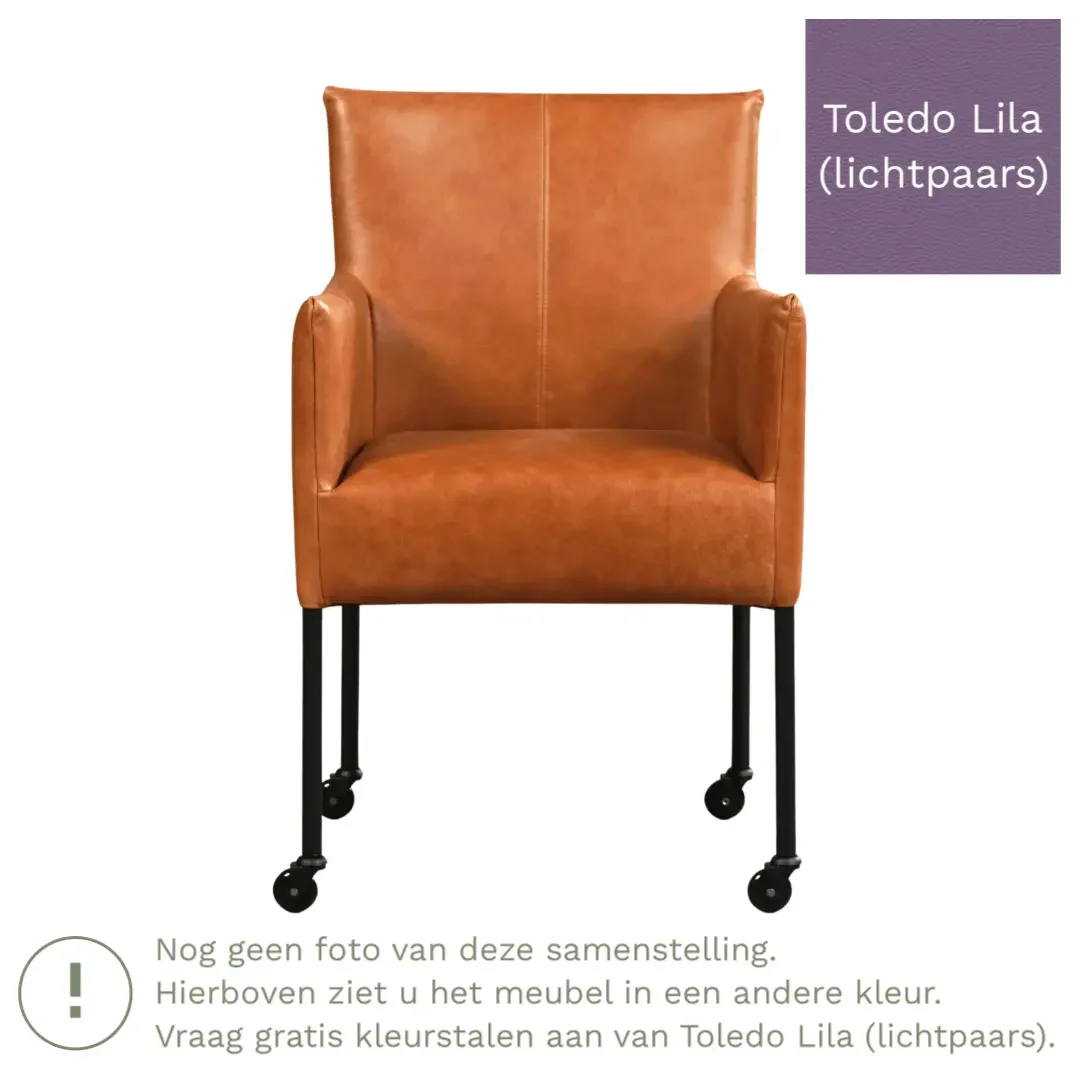 afbeelding van Leren eetkamerstoel Desire - Toledo Lila (lichtpaars) - Poten staal rond zwart