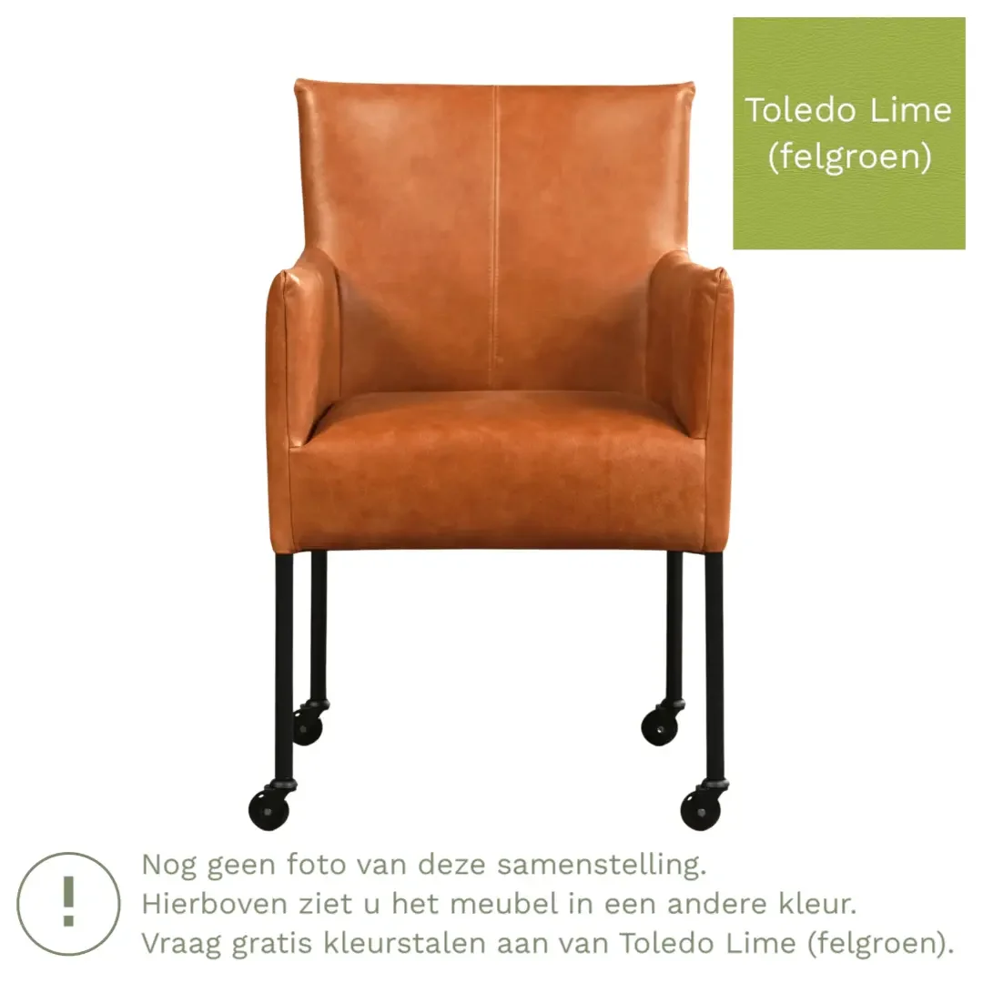 afbeelding van Leren eetkamerstoel Desire - Toledo Lime (felgroen) - Poten staal rond zwart
